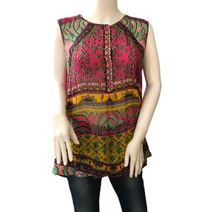 HALE BOB Medium Colorful Geometric Sheer Tank Top Blouse Silk Boho Coquette Girl